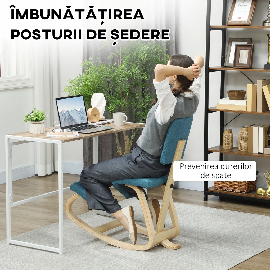 HOMCOM Scaun pentru genunchi din țesătură cu aspect de in și lemn, Maro închis | Aosom Romania