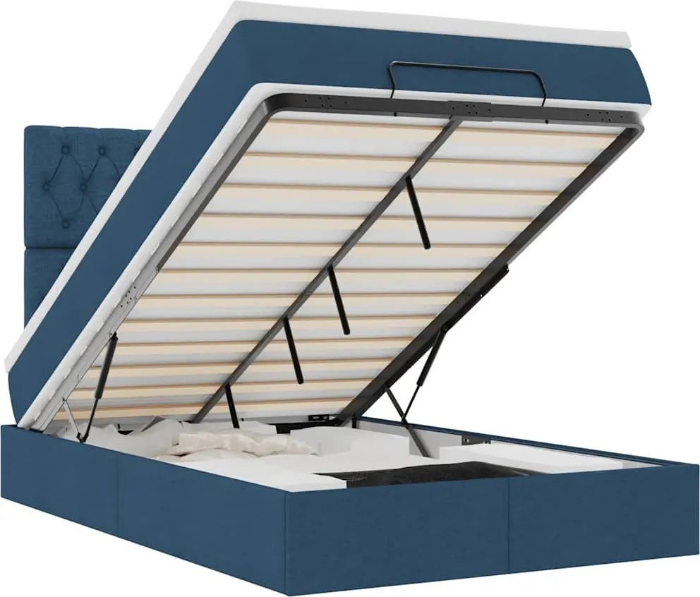 vidaXL Cadru de pat otoman cu saltea 120x190 cm țesătură albastră