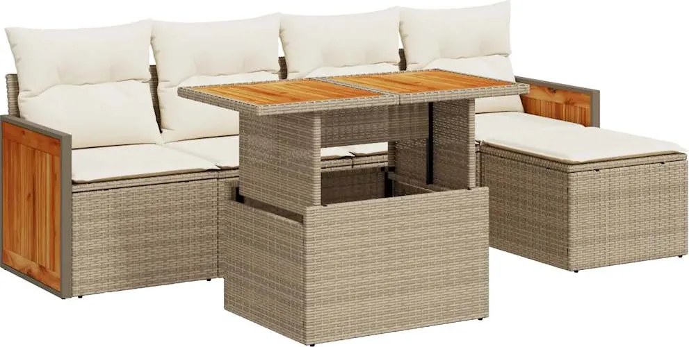 vidaXL Set canapele grădină cu perne 6 piese bej poliratan/lemn acacia