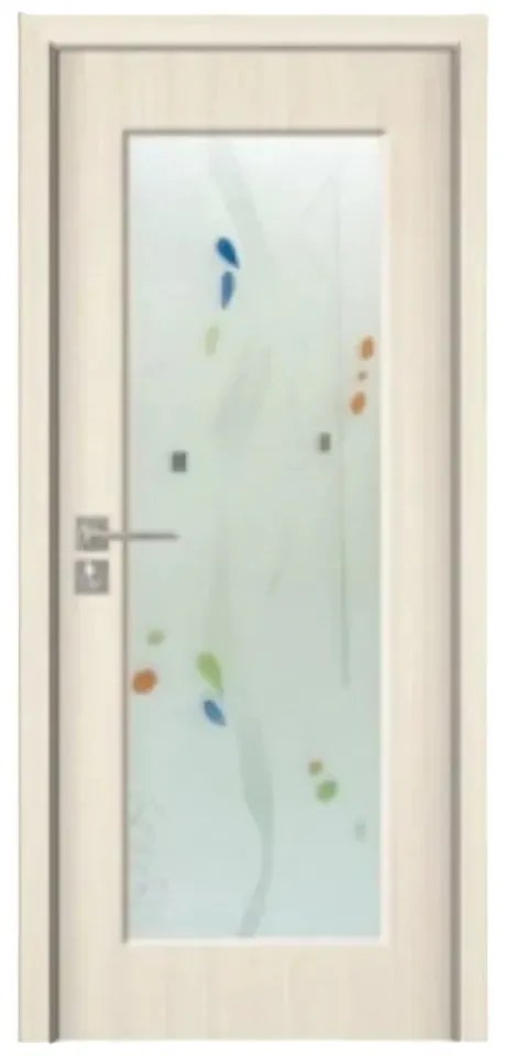 Usa Interior din MDF Novo Doors ND110, Cadru din Lemn Masiv, Geam Sablat, KIT COMPLET, Toc , Manere si balamale incluse (Culoare: Crem, Toc: Reglabil