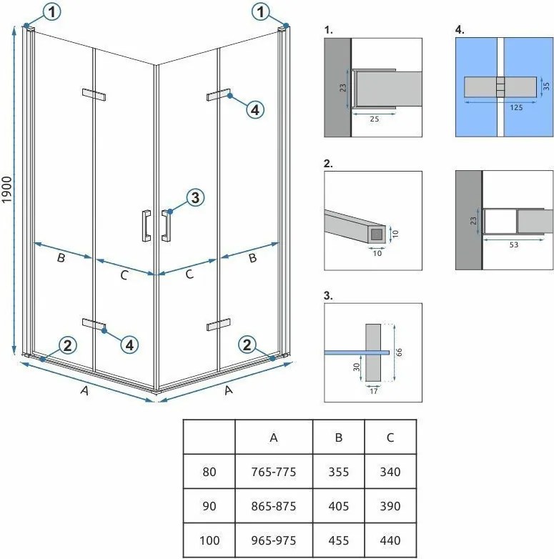 Cabina dus Rea Molier Chrome Double 90x100