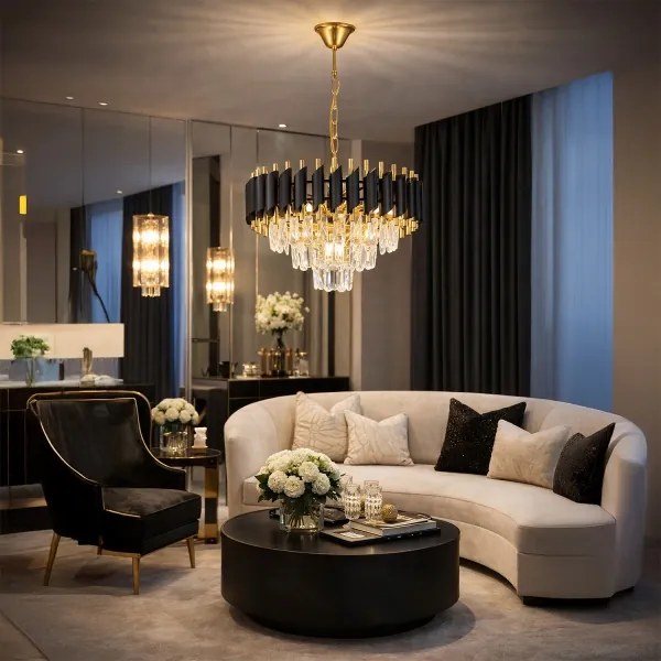 Brilagi - Candelabru suspendat pe lanț ECLIPSE 5xE14/10W/230V Ø 38 cm negru/auriu