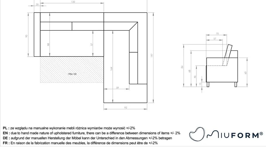Colțar albastru închis extensibil cu tapițerie din catifea reiată (cu colț pe partea dreaptă) Lofty Lilly – Miuform