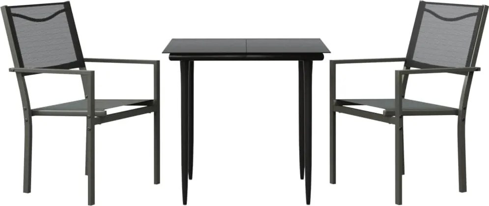 vidaXL Set mobilier de grădină, 3 piese, negru, textilenă și oțel