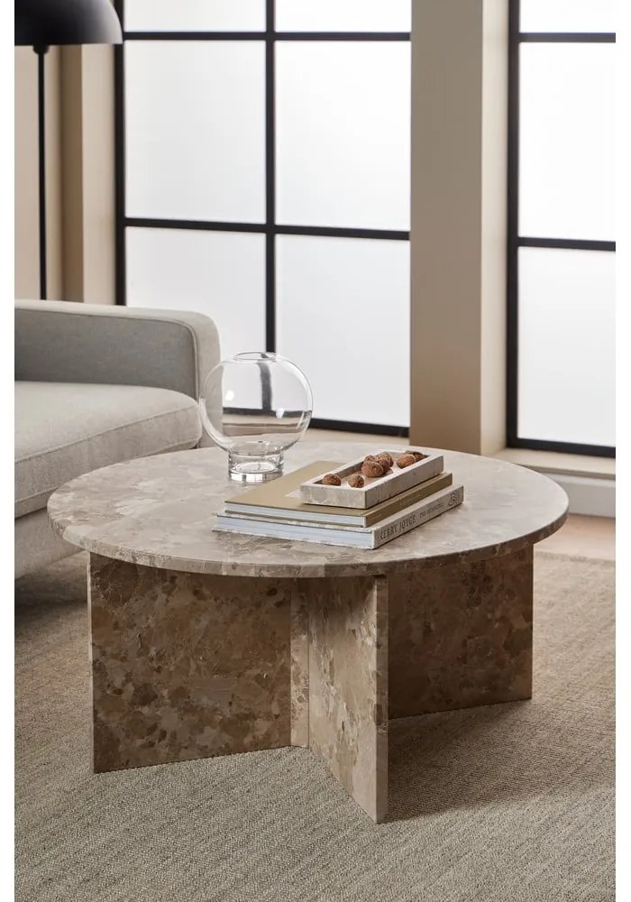 Măsuță de cafea maro deschis rotundă din marmură ø 90 cm Vega – Actona