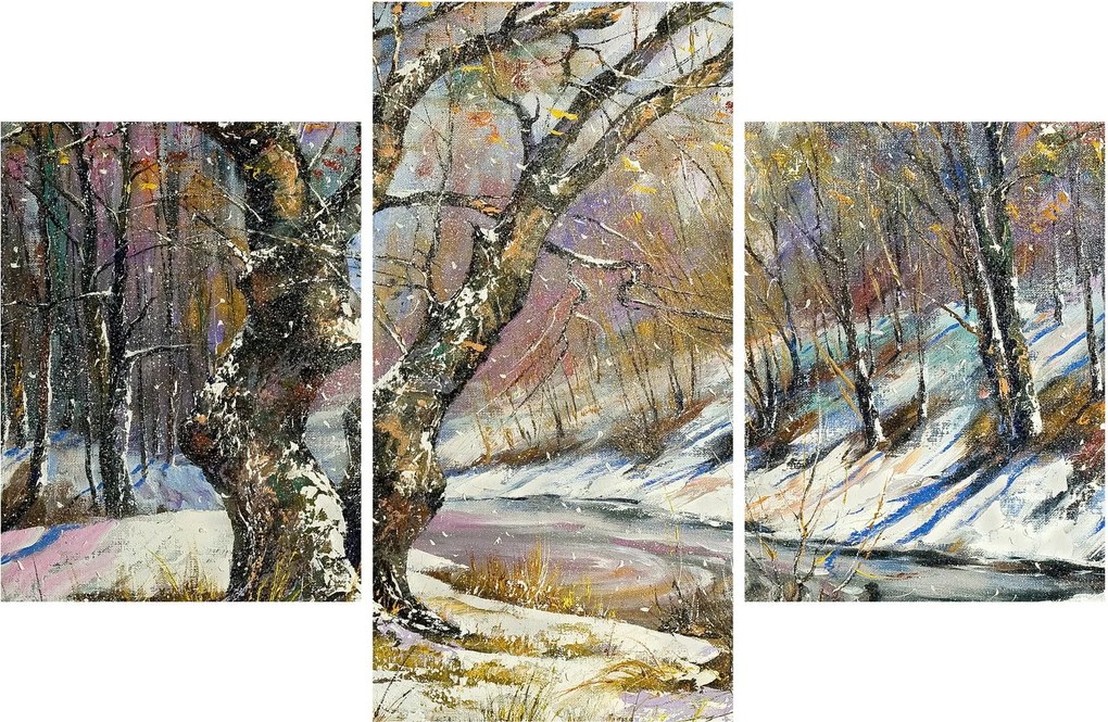 Tablou cu peisaj de iarnă pictat (90x60 cm)