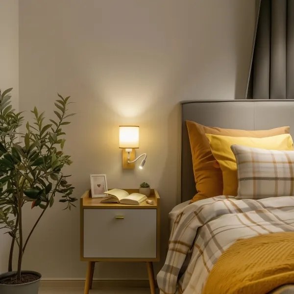 Lampă LED de perete Brilagi NUBILA WOOD 1xE27/25W/230V + LED/3W stejar/maro deschis