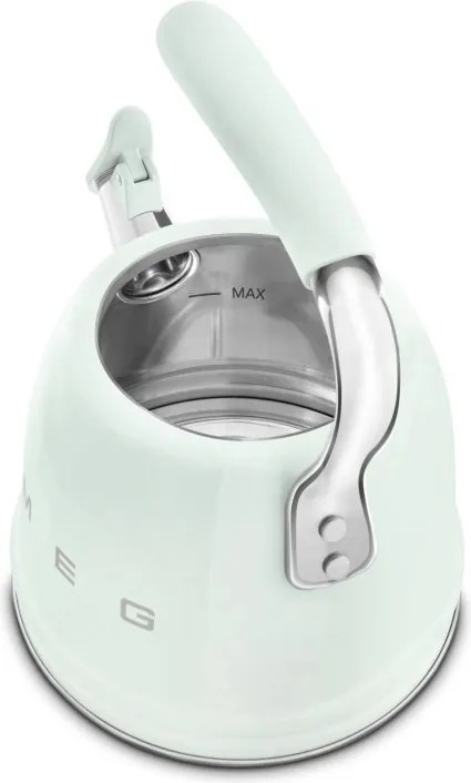 Ceainic cu fluier Smeg CKLW2001PG, 2,3 l, pentru plite cu inducție, mâner care nu se încălzește, oțel, verde pastel