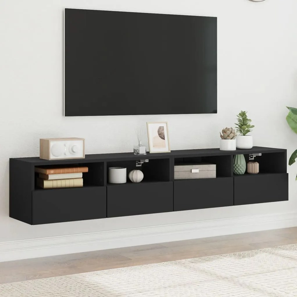 836871 vidaXL Comode TV de perete, 2 buc., negru, 80x30x30 cm, lemn prelucrat