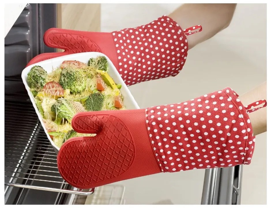 Set 2 mănuși din silicon Wenko Oven Red, roșu