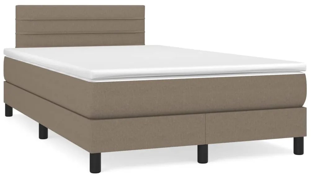 vidaXL Pat cu arcuri, saltea și LED, gri taupe, 120x190 cm, textil