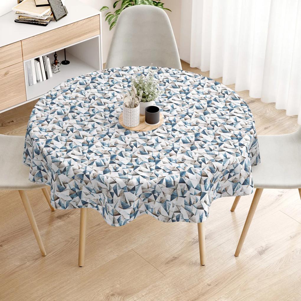 Goldea față de masă decorativă loneta - forme albastre - rotundă Ø 110 cm