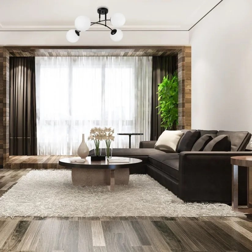 Plafoniera Modernă Klausen Sefora PL4 B 70x70x30cm, 4xE27 Negru cu Abajururi Sticlă Alb Opal pentru Iluminat Interior Elegant Living și Dormitor