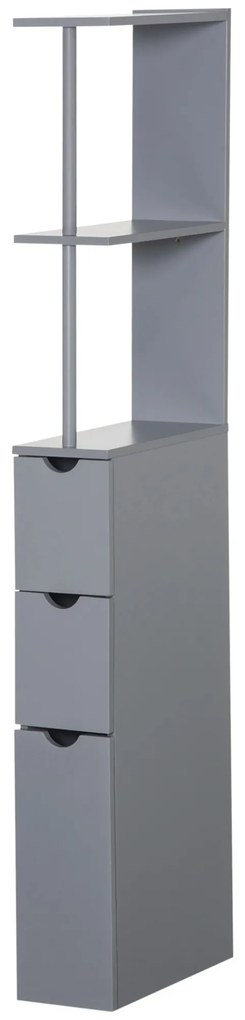 HOMCOM Coloană de Baie Modernă Mueble Auxiliar de Baño cu 2 Rafturi 2 Sertare și 1 Ușă Antivoltaică 15x33x136,5 cm Gri | Aosom Romania