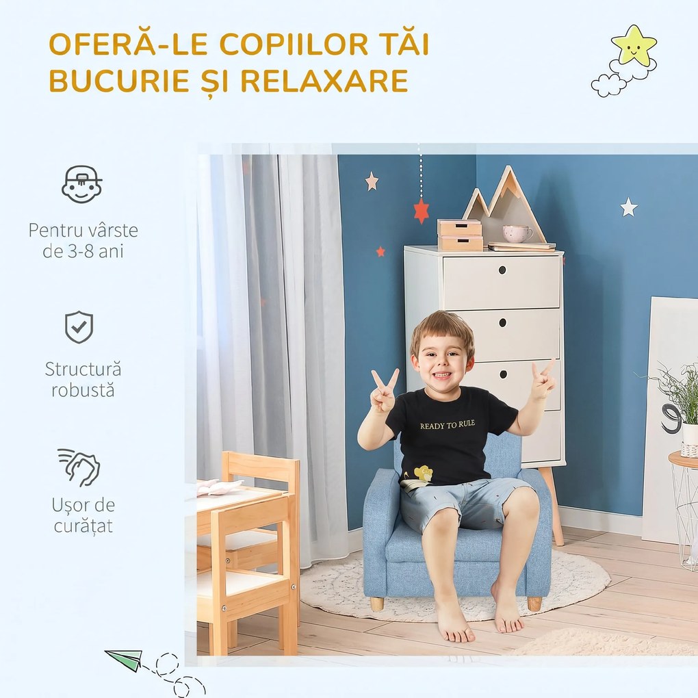 HOMCOM Scaun pentru Camera Copiilor în Material Textil Max. 65 kg 49x45x44cm Albastru | Aosom Romania