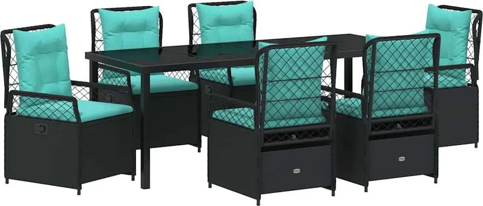 vidaXL Set de masă pentru grădină 7 pcs Negru poliratan
