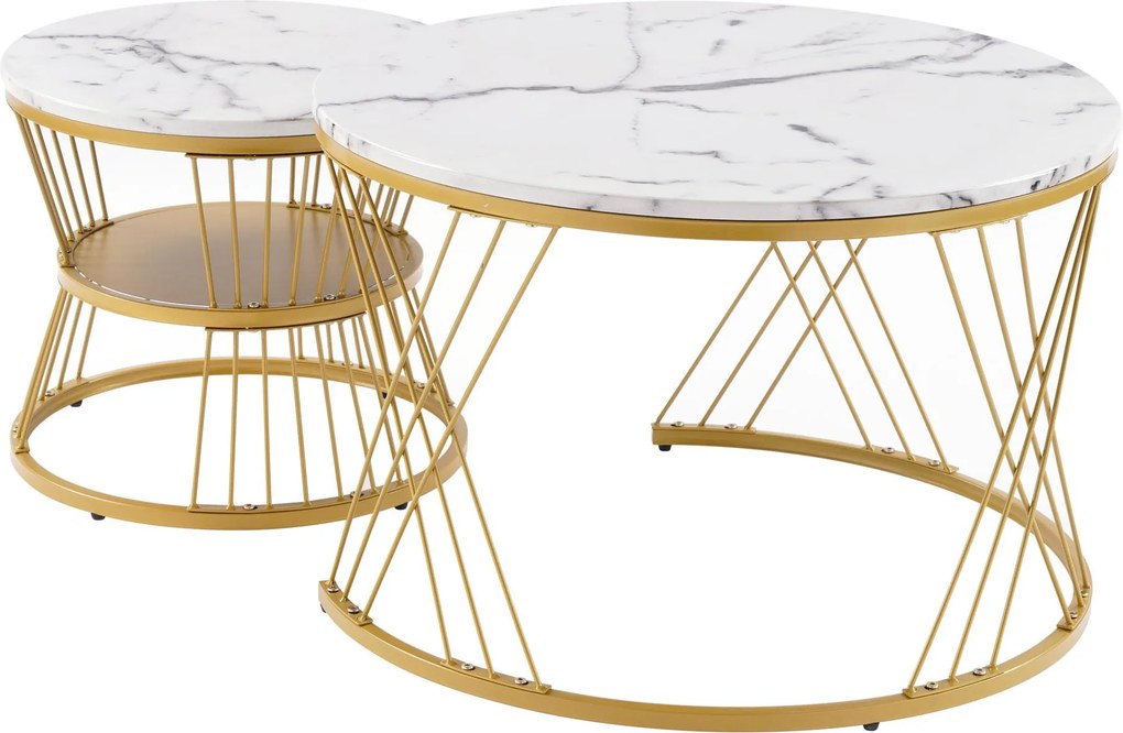 Set modern de măsuțe nesting, 2 piese, 70x70x45 cm/45x45x40 cm, Alb