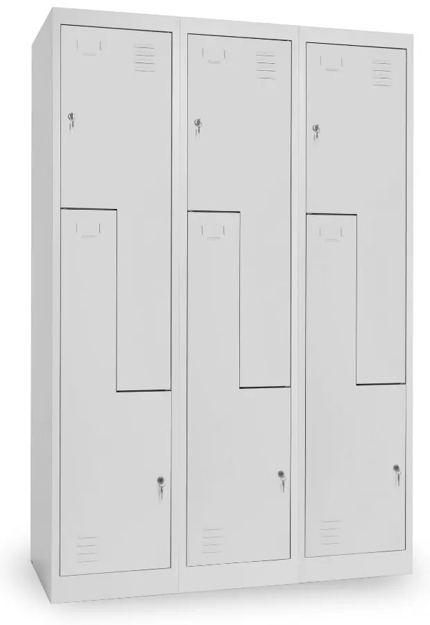 Dulap metalic Z, 3 compartimente, 120 x 50 x 180 cm, broasca cilindrica, gri deschis - ral 7035