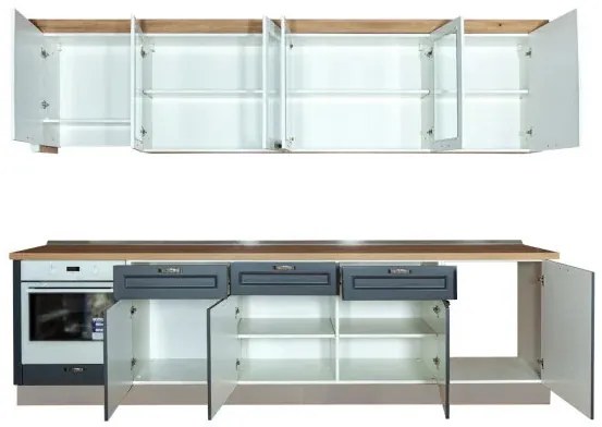 Bucatarie Libra, Alb Si Grafit, Front Mdf Vopsit, 307.6 X 223 X 60 Cm