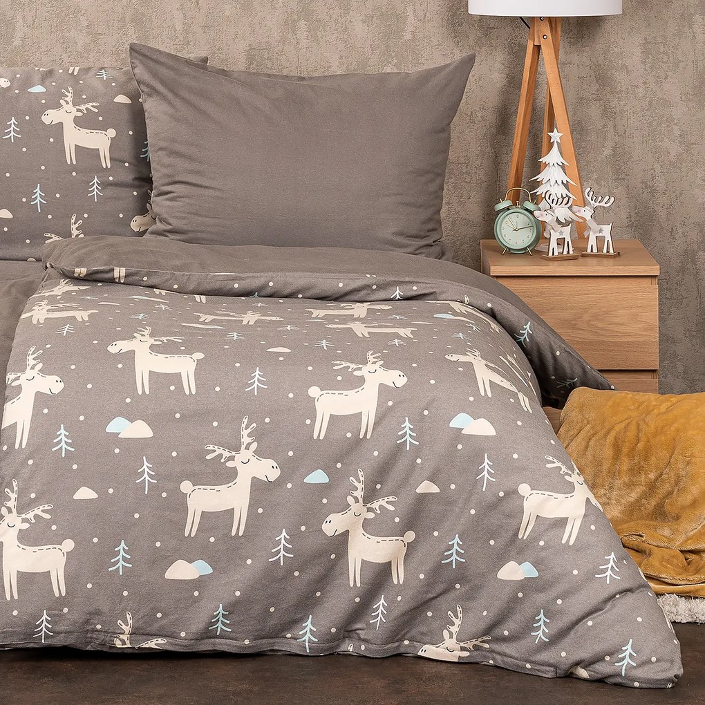 Lenjerie de pat din flanelă 4Home Happy reindeer, 140 x 220 cm, 70 x 90 cm