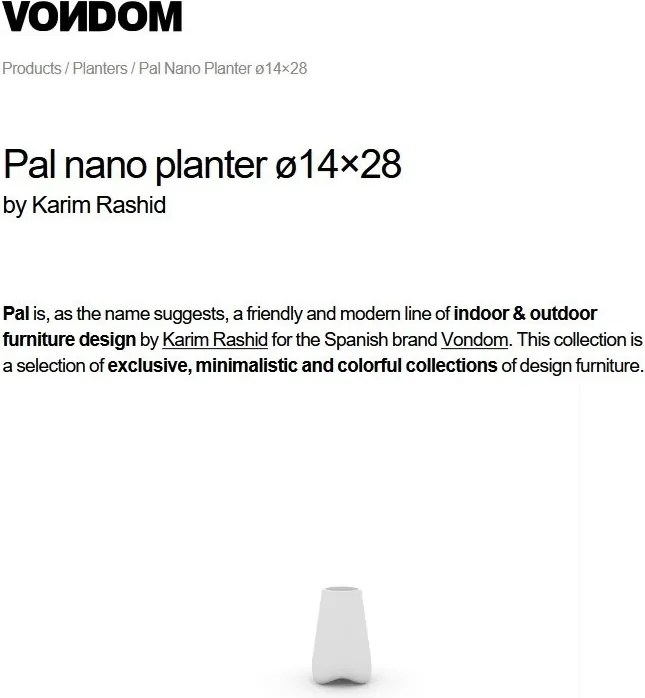 Ghiveci plante/ flori design decorativ modern pentru amenajari interioare si exterioare, VLEK NANO PLANTER 51015A alb Vondom