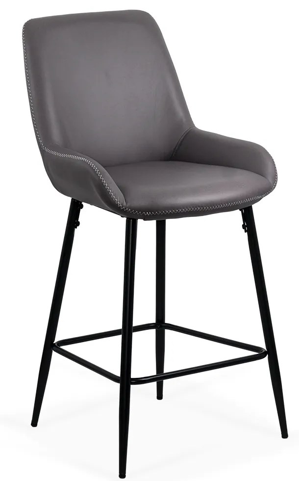 Scaun de bar fix din piele sintetică gri si cadru metalic ABS 146