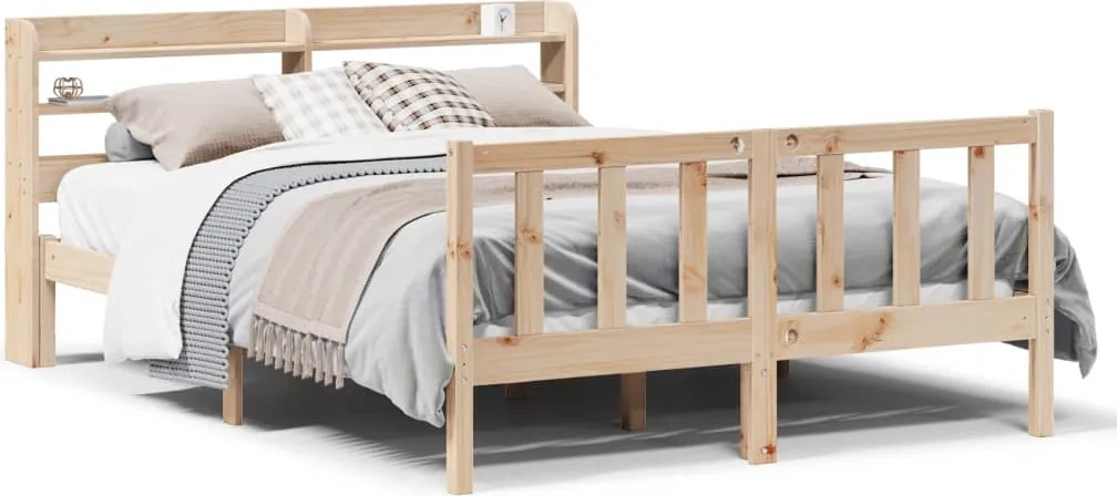 vidaXL Cadru de pat fără saltea, 135x190 cm, lemn masiv de pin