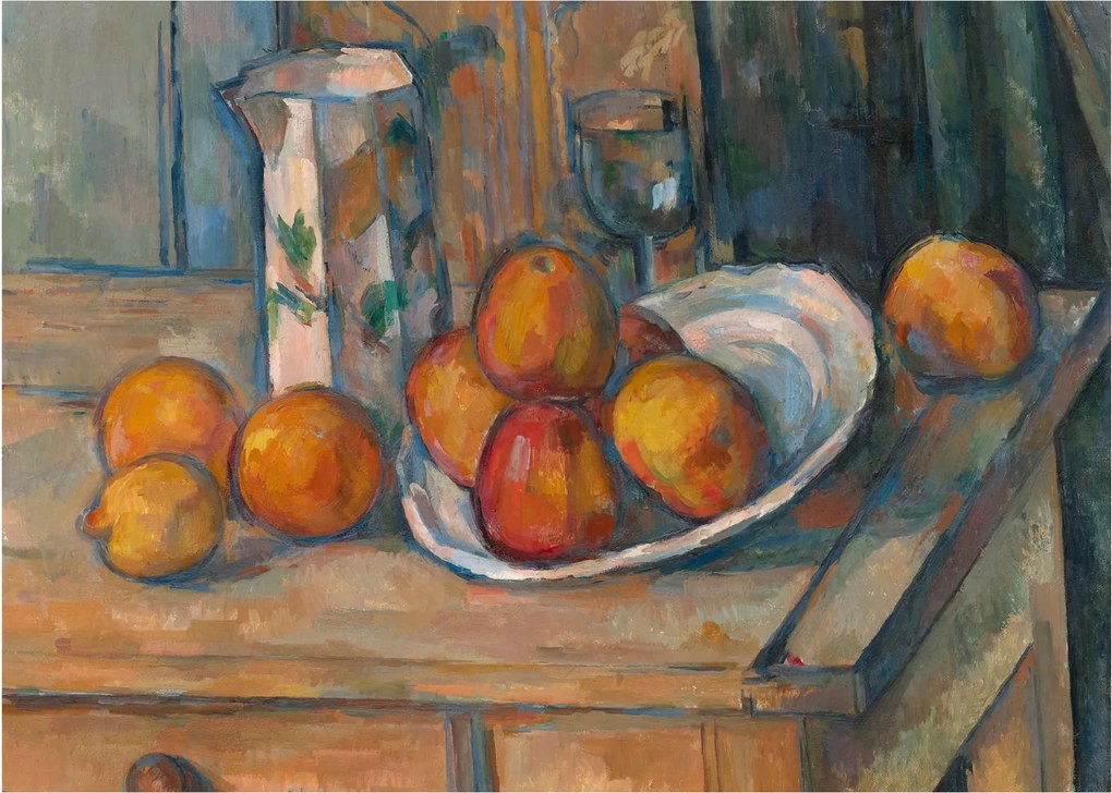Tablou pe sticlă - Paul Cézanne, Still Life with Milk Jug and Fruit, reproducere (70x50 cm)