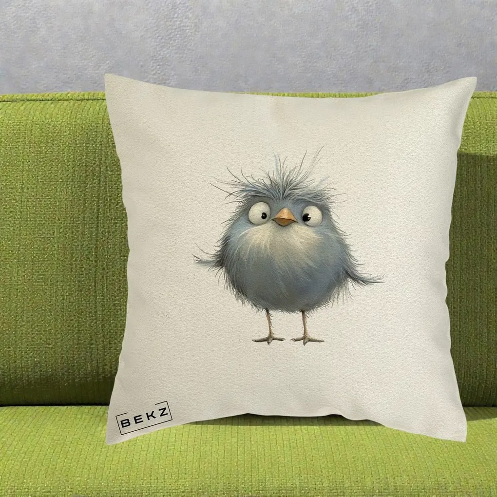 Perna Decorativa Pui Gri Pufos Zbarlit, 40x40 cm, Ecru, Husa Detasabila, Perna Inclusa, BEKZ®
