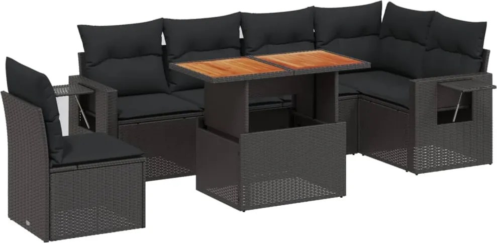 vidaXL Set canapele de grădină cu perne, 7 piese, negru, poliratan
