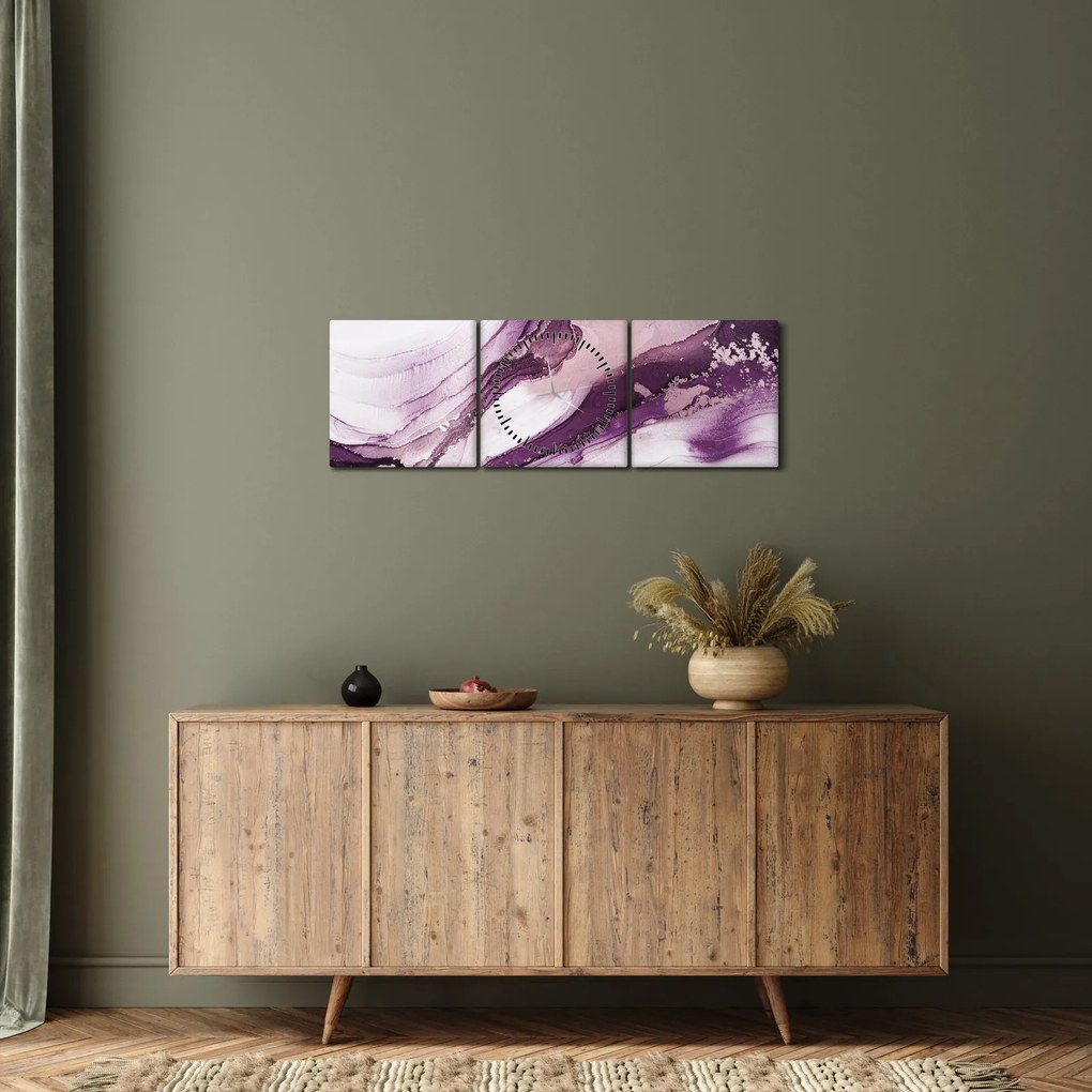 Tablou - Artă fluidă violet (cu ceas) (90x30 cm)