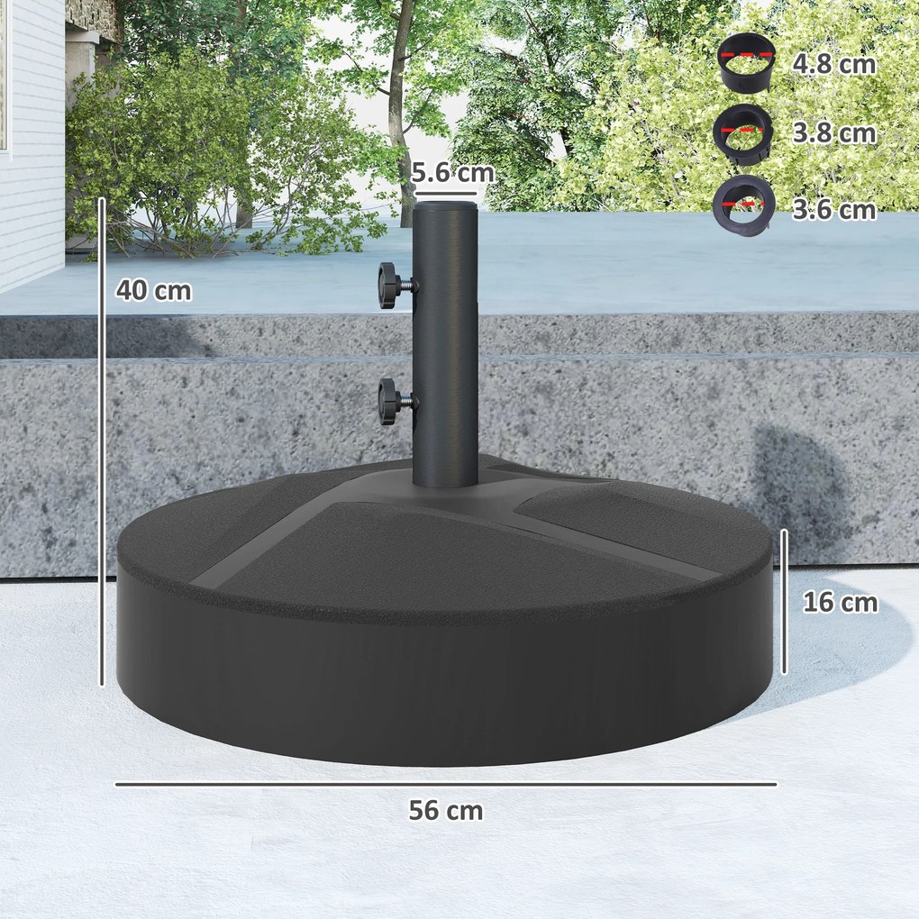 Outsunny Bază pentru Umbrelă Reumplibilă cu Apă 25kg/Nisip 30kg, pentru Tije de Umbrelă Ø36/38/48 mm, Negru | Aosom Romania