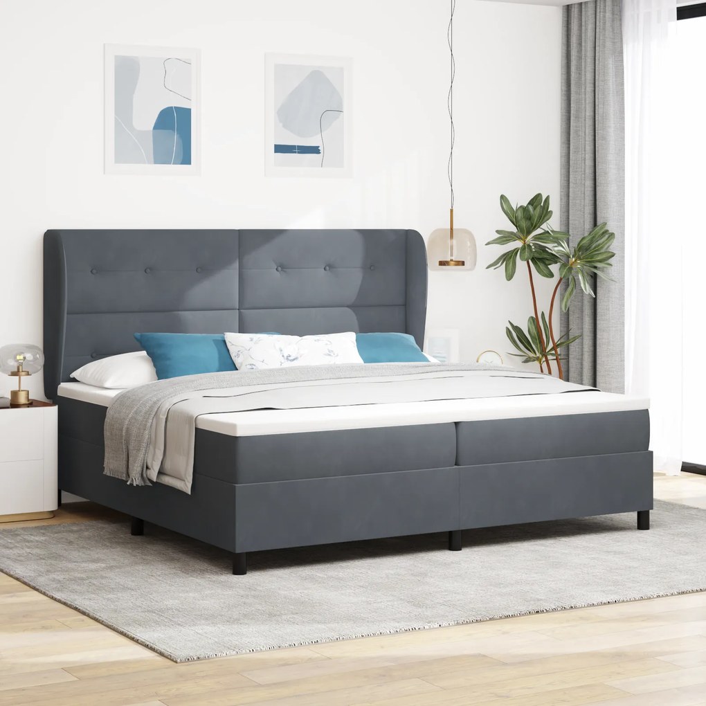 vidaXL Pat cu saltea cu arcuri Gri închis 200x200 cm din catifea