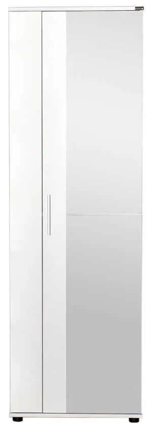 Pantofar Adore Porto, 2 usi reversibile cu oglinda, 10 rafturi, capacitate 28 perechi incaltaminte, Alb / Stejar, 60 x 35 x 187 cm