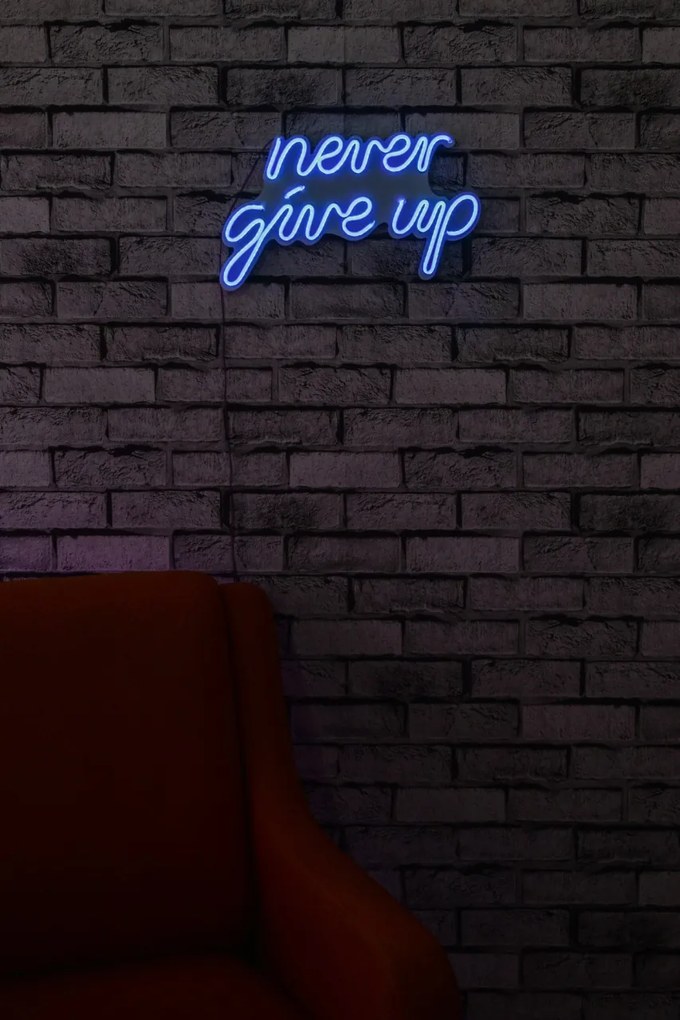 Decoratiune luminoasa LED de perete Never Give Up Albastru 39.5x23x2 cm