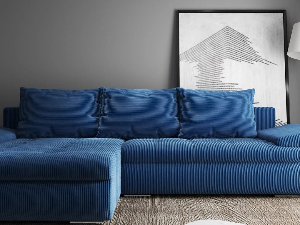 Colțar extensibil dumonde cu ladă de depozitare si sezut confortabil din spuma high-density, Leonardo Zoom Albastru 260x185 cm