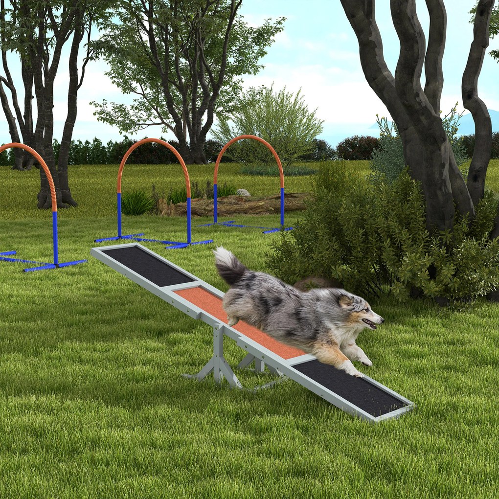 PawHut Agility sport pentru câini balansoar echipament antrenament câine lemn brad prelucrat fetru bituminat antiderapant gri negru | Aosom Romania