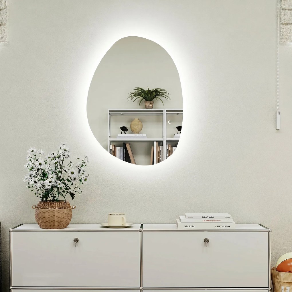 HOMCOM Oglindă de Baie LED cu Comutator Tactil Inteligent și  Intensitate Reglabilă, 80x5x60 cm, Argintiu | Aosom Romania
