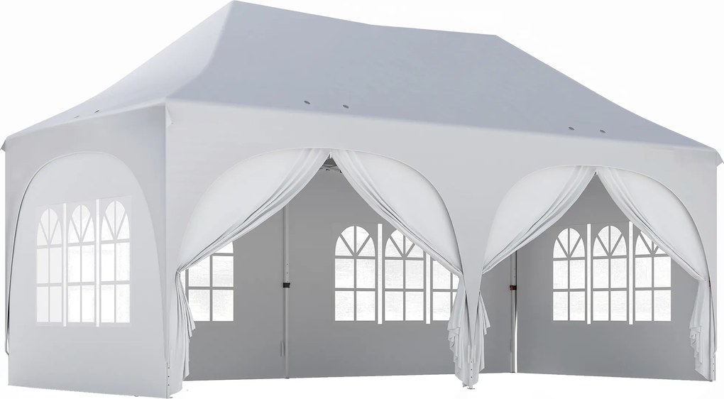 Outsunny Gazebo pliabil 3x6 m, cu pereți detașabili, saci cu nisip, geantă de transport și protecție UV30+, gri deschis/alb | Aosom Romania