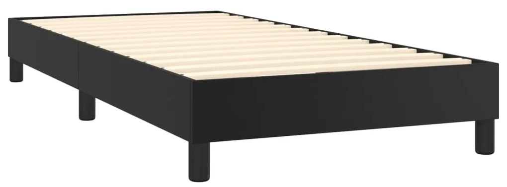 Pat box spring cu saltea, negru, 80x200 cm, piele ecologica Negru, 80 x 200 cm, Culoare unica si cuie de tapiterie