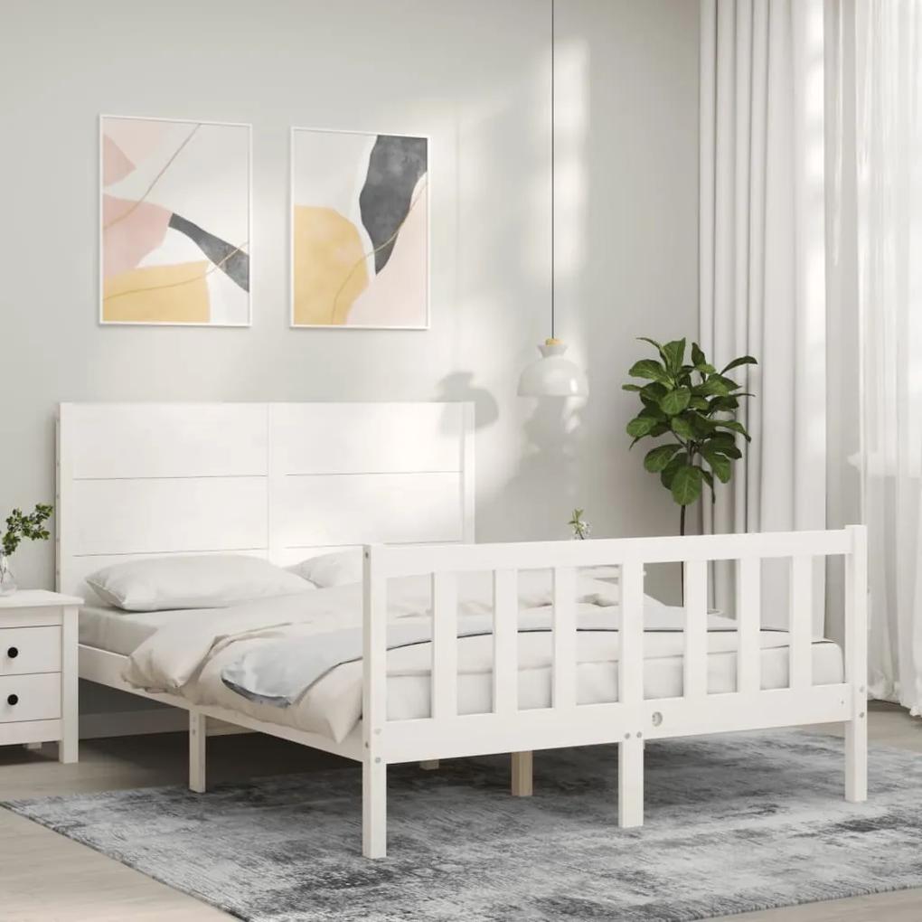 3192747 vidaXL Cadru de pat cu tăblie, alb, 120x200 cm, lemn masiv
