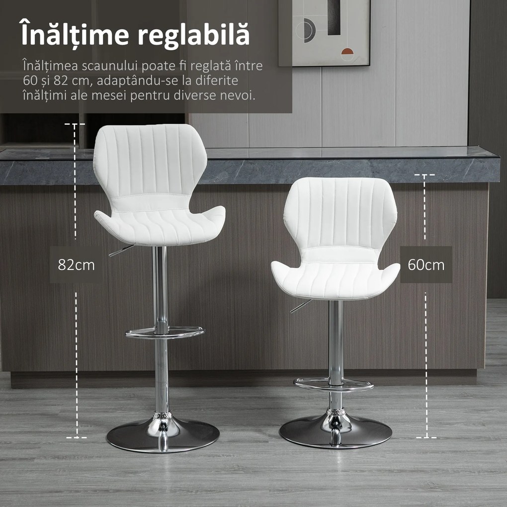HOMCOM Set 2 Scaune Înalte cu Înălțime Reglabilă, Șezut Ergonomic și Suport pentru Picioare, 47x51,5x113,5 cm, Alb | Aosom Romania