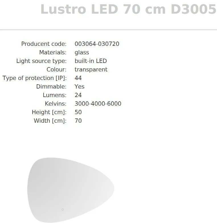 Oglinda baie cu iluminat LED IP44 Mirror LED 50x70cm