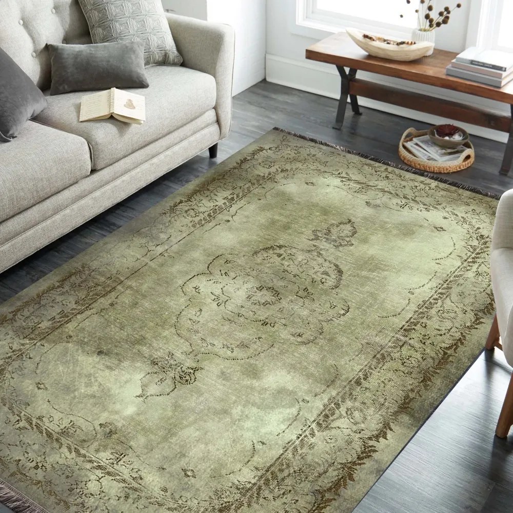 Covor verde olive cu model oriental Lăţime: 80 cm | Lungime: 150 cm