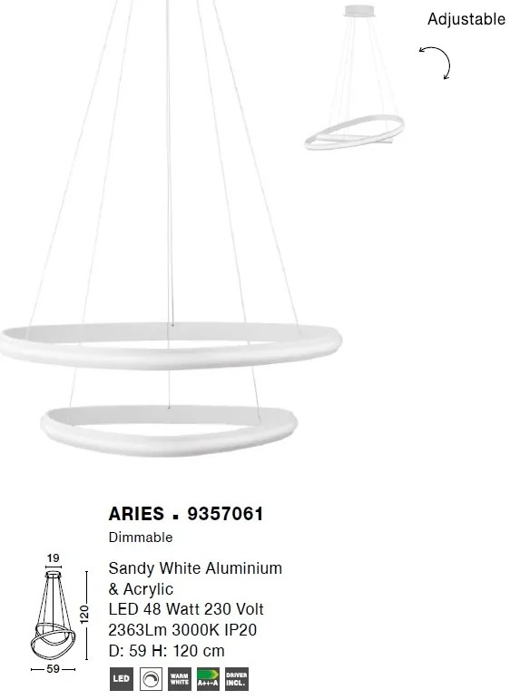 Lustra LED design modern circular ajustabil ARIES alba NVL-9357061