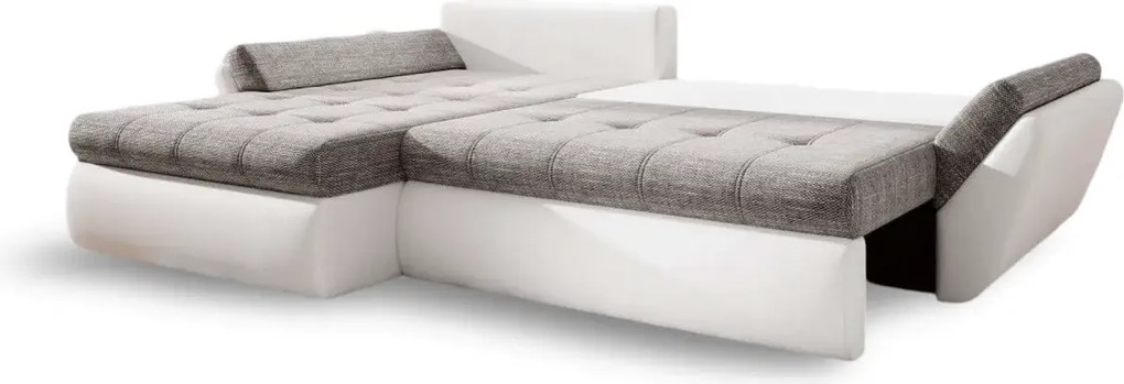 Colțar extensibil dumonde cu ladă de depozitare si sezut confortabil din spuma high-density, Loana Euphoria Ivory 270x185 cm