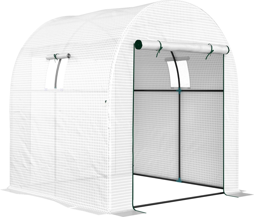 Outsunny Seră Tip Tunel Walk-in cu Acoperire PE Rezistentă la UV, Uși și Ferestre cu Plasă, 1,8 x 1,8 x 2 m, Verde | Aosom Romania