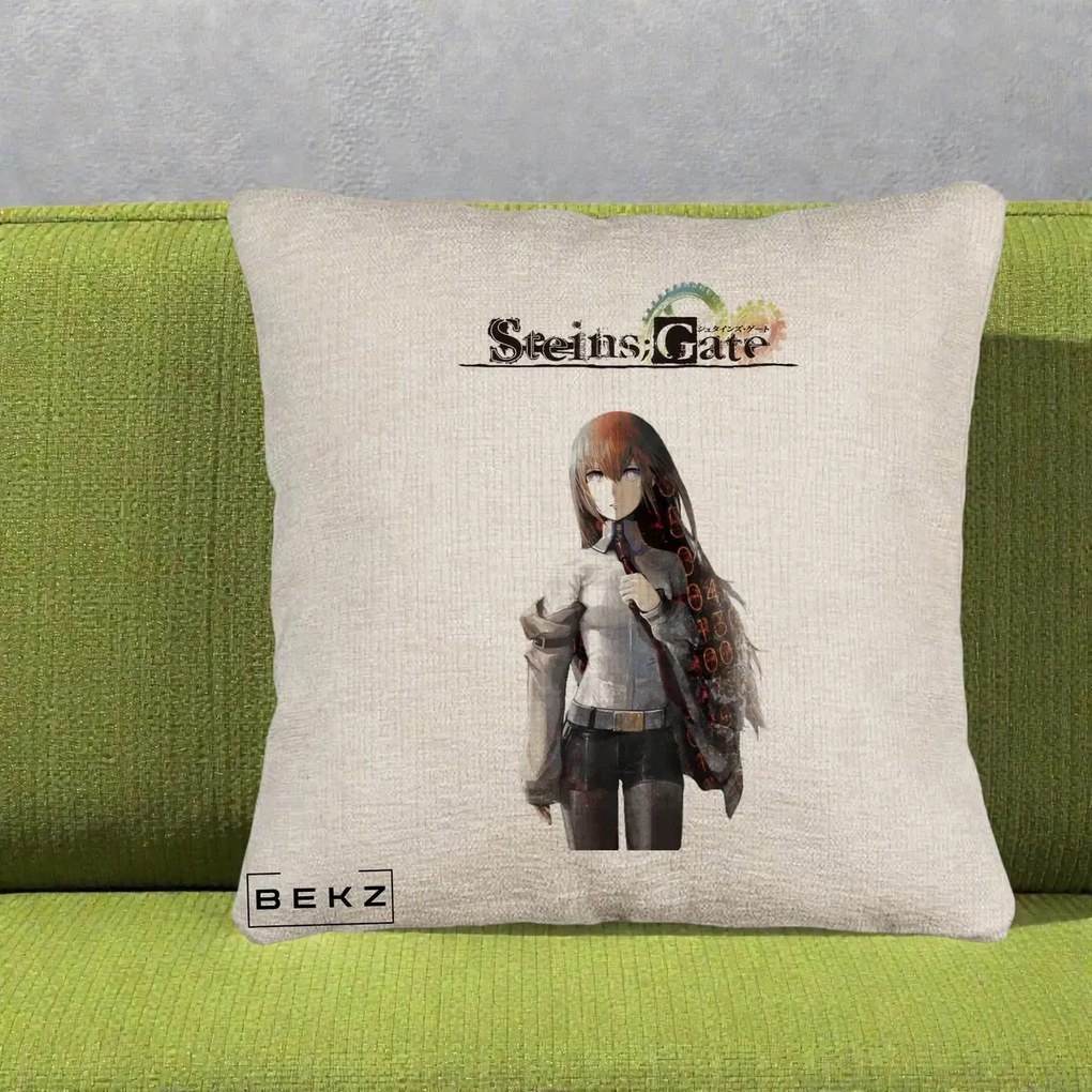 Perna Personalizata Steins Gate Kurisu Makise Anime, 40x40 cm, Bej Canapea, Husa Detasabila, Perna Inclusa, BEKZ®