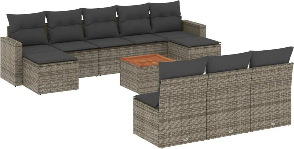 vidaXL Set canapele de grădină cu perne, 11 piese, gri, poliratan