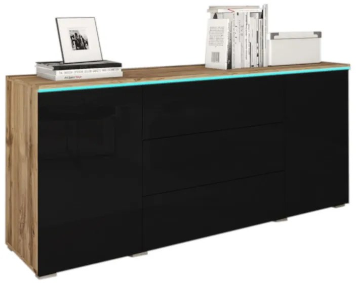 Expedo Comoda AMALIE, 150x68x39,5, stejar wotan/negru luciu